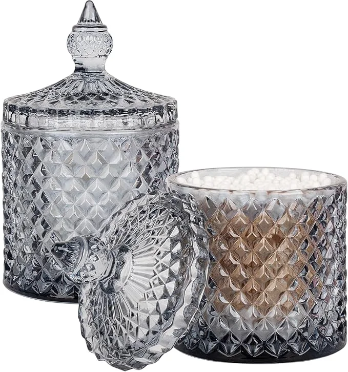 Pure 2 Pack Qtip Holder Thick Glass Apothecary Jars Fine Crafted