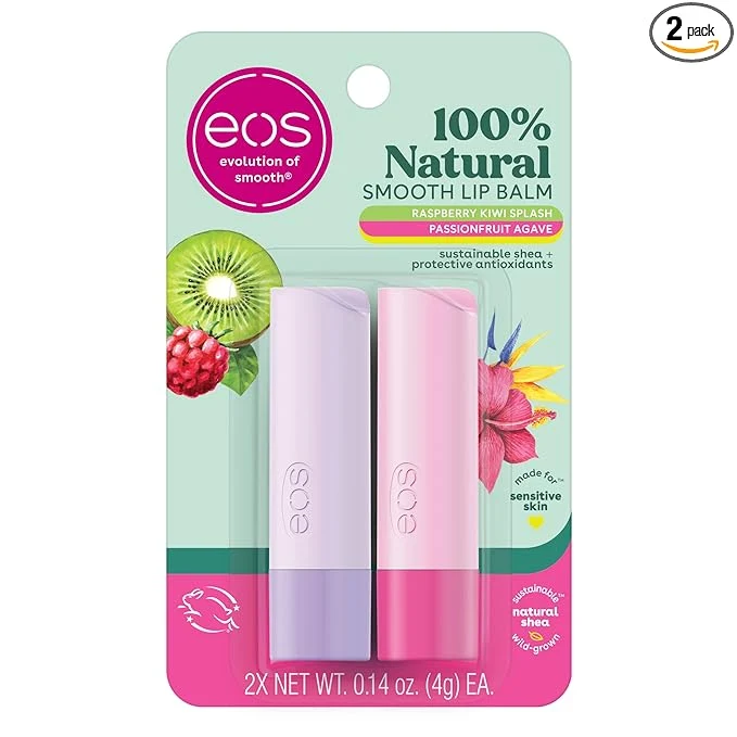 Functional eos Natural Lip Balm Raspberry Kiwi Splash Passionfruit Agave All-Day Sustainable