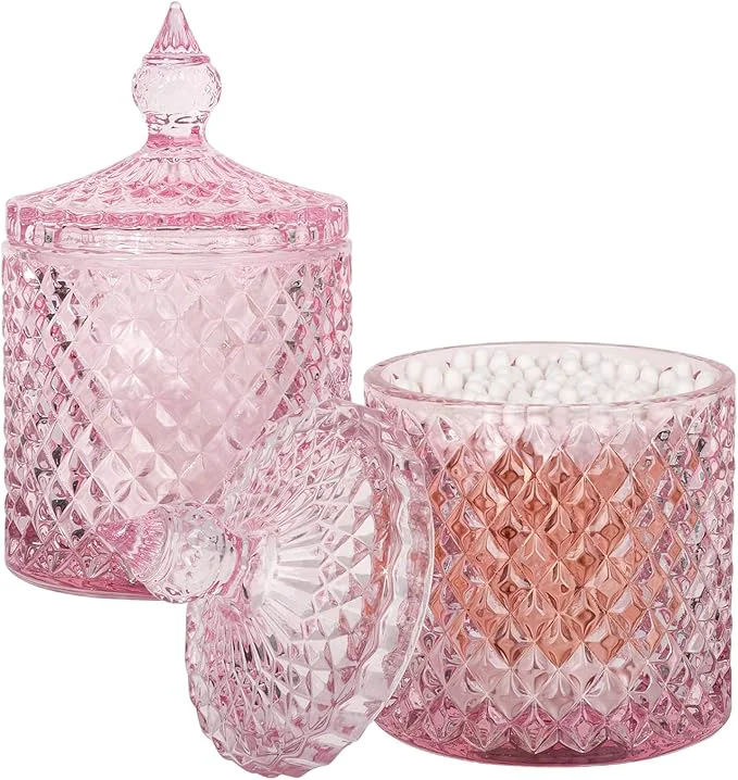 Dependable 2 Pack Qtip Holder Thick Glass Apothecary Jars Refined