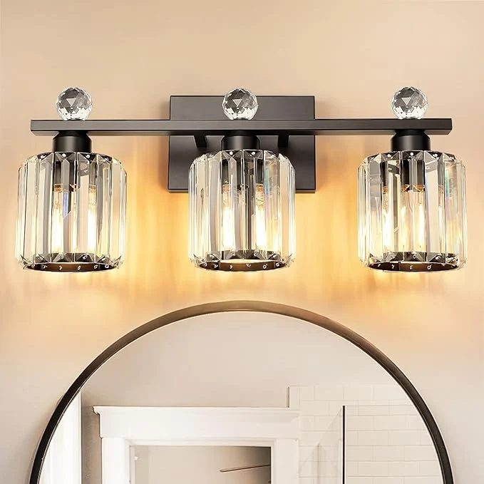 Casual 3-Light Black Modern K9 Crystal Vanity Lights Fine Crafted