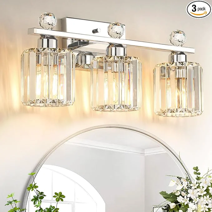 Artisan Crystal Bathroom Lighting Fixtures Over Mirror 3 Light Chrome Brushed Nickel Smart