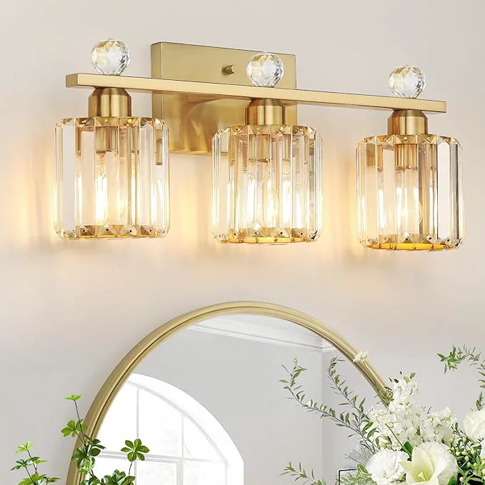 First-Class 3-Light Gold Bathroom Light Fixtures Modern Bathroom Vanity Lights Fixture Environmentally Friendly