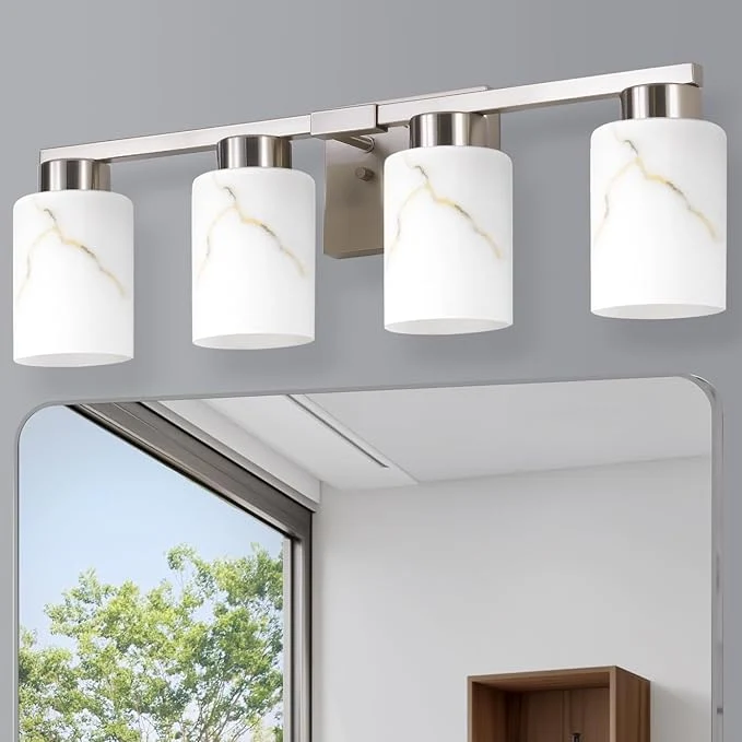 First-Class 4-Light Bathroom Light Fixtures Modern Vanity Lights Brushed Nickel Metal