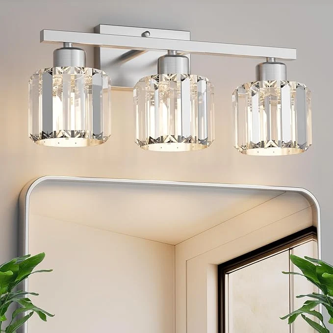 First-Class comzler 3-Light Bathroom Light Fixtures Over Mirror Brushed Nickel Crystal Responsible