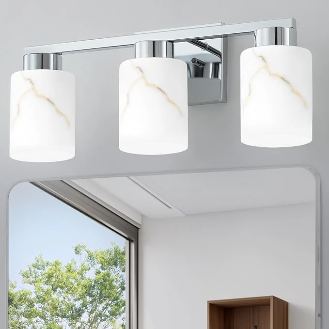 Natural 3-Light Bathroom Light Fixtures Modern Vanity Lights Chrome Metal Wall Lamp Quality