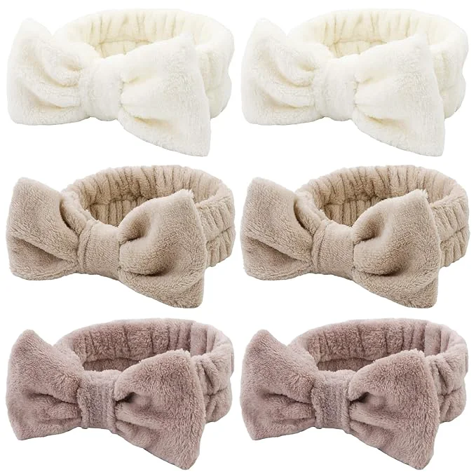 Reusable WHAVEL 6 Pack Spa Makeup and Facial Microfiber Bow Headbands Breathable