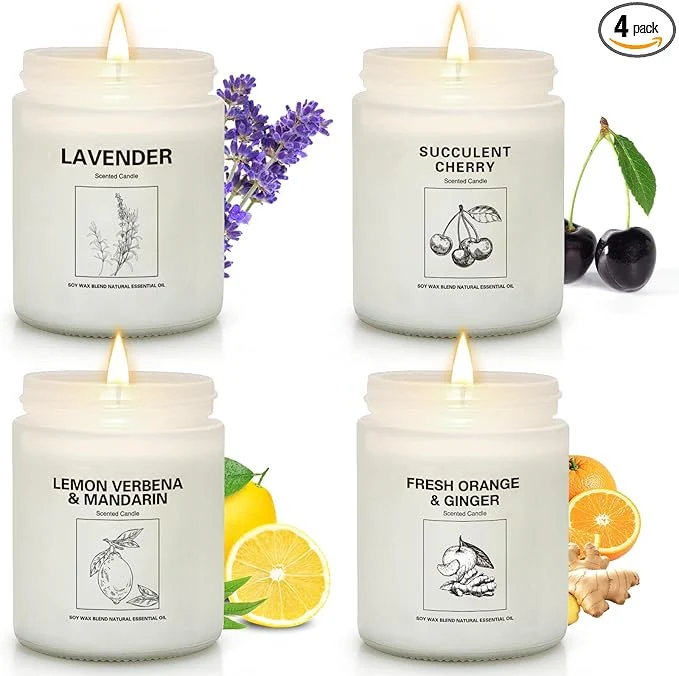 Comfortable Soy Wax Scented Candle Gift Set 4 Pack Lavender Long Lasting Aromatherapy Efficient