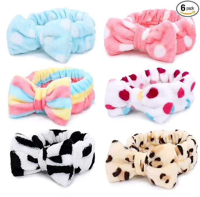 Lightweight Casoty 6 Pcs Spa Soft Coral Fleece Bow-Style Headbands Enhanced