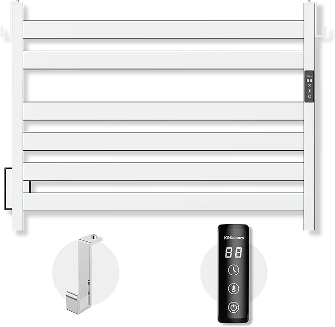 Detailed K KALONZO Towel Warmer for Bathroom Wall-Mounted 6-Bar Heated Towel Rack Reusable