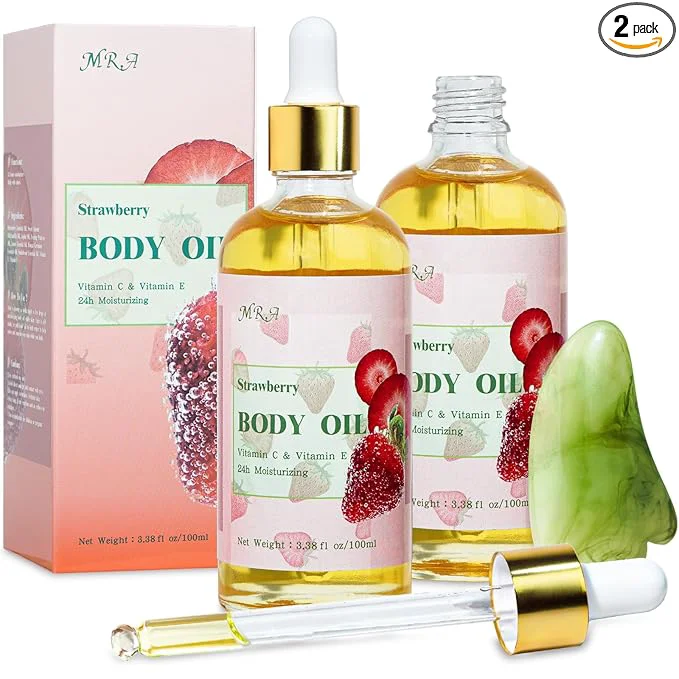 Crafted MR.A 2 Pack Strawberry Body Oil Juice Scented Vitamin E Body Oil after Shower Original Design