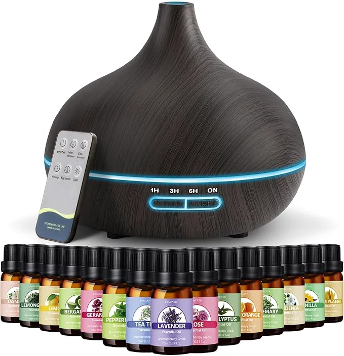 User-Friendly SACATR 550ml Oil Diffuser with 15x10mL Essential Oils Ultrasonic Technology Breathable