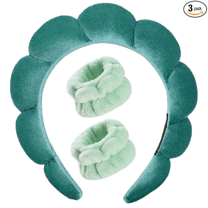 High-Grade Luckybear Spa Headband for Washing Face Velvet Makeup Headband Bubble Green