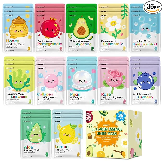 Safe 36 Pack Skincare Facial Masks Hydrating Moisturizing Face Masks Elite