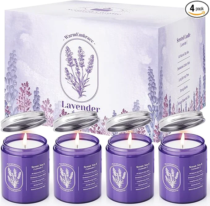 Premium Material WarmEmbrace Lavender Candles for Home Scented 30.4 oz Aromatherapy Purple Jar Specialty