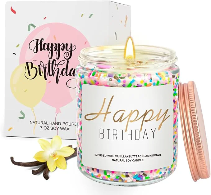 Crafted Candles for Birthday Vanilla Cream Scented Candle 7OZ Happy Birthday Candle Elegant