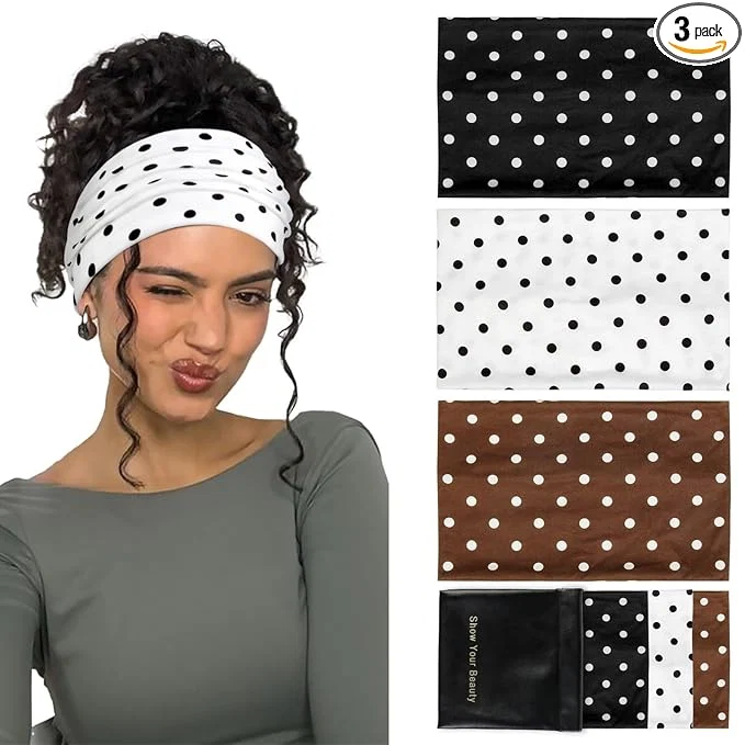 Eco-Friendly Huachi Polka Dot Headbands for Women Non Slip Thick Womens Wide Headbands Cute Flexible
