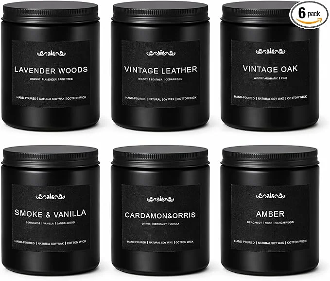 Dependable Candles for Men 6 Pack Soy Wax Gift Set 300H Long Lasting Home Fragrance Fashionable