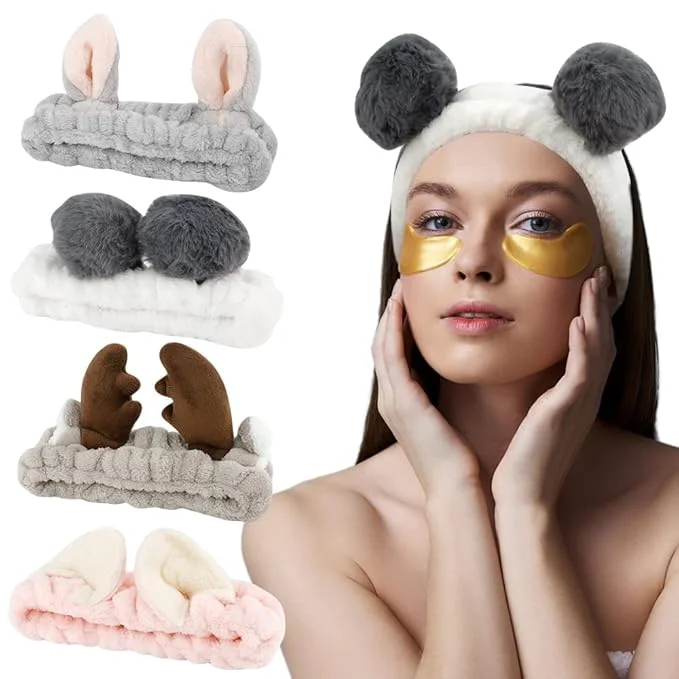 Original Design AHONEY Animals Ears Headbands Cute Makeup Spa Fuzzy Skincare Headband Reusable