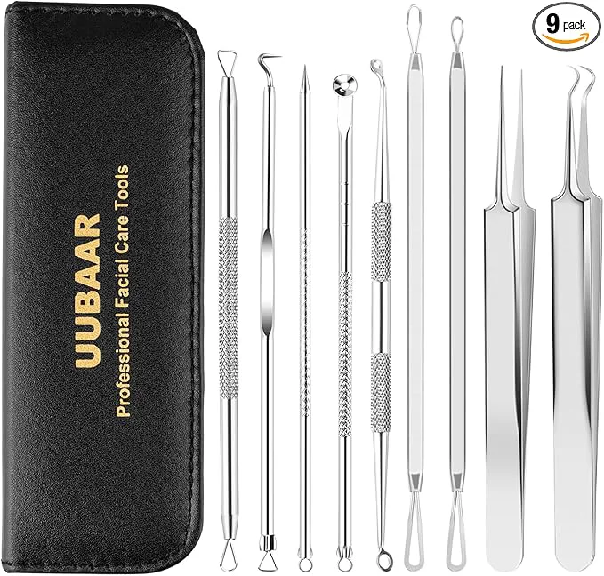 Advanced UUBAAR 9PCS Blackhead Remover Tools Pimple Popper Tool Kit Trendy