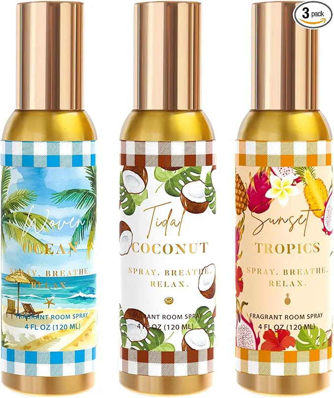 Trendy Room Spray Tidal Coconut Woven Ocean Sunset Tropics 3 Pack Each 4 fl oz Prestigious