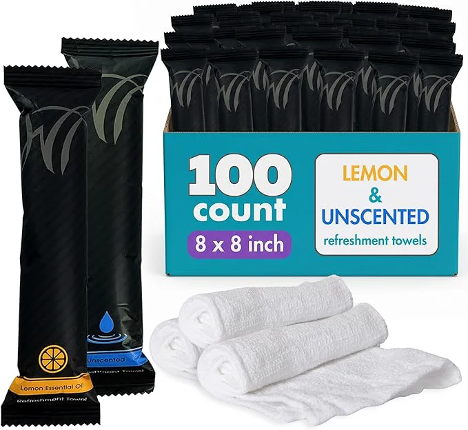 Stylish White Towel Services 8 x 8 inch Moist Cotton Towel Individually Wrapped Professional