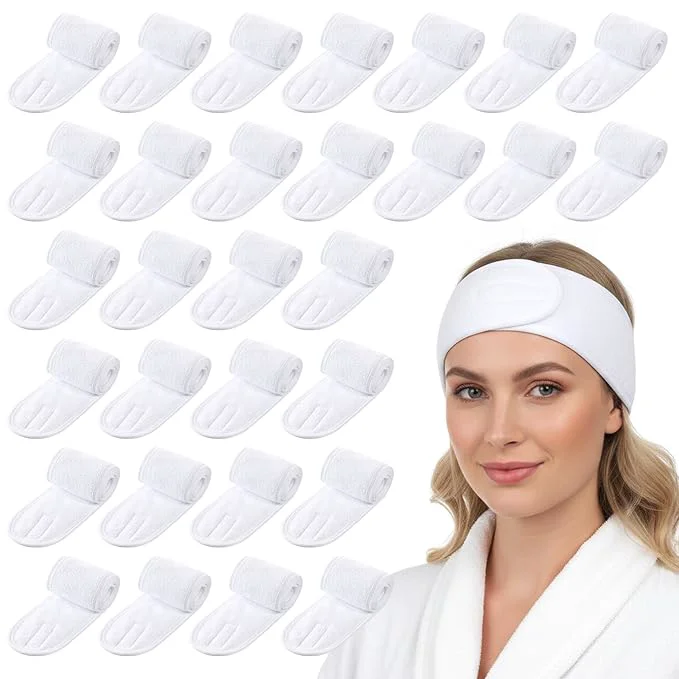 Secure 30 Pcs White Spa Headband 23.6 x 3.3 Inch Soft Facial Headband Esthetician Eco-Friendly