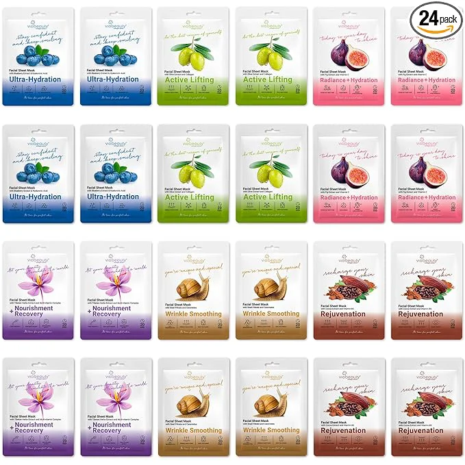 Consistent VIABEAUTY 24 Pack of Sheet Face Masks Skincare Long-Lasting