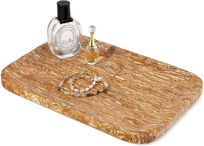 Reliable Karibiber Natural Marble Vanity Tray 11.8 Travertine Stone Bathroom Tray Green