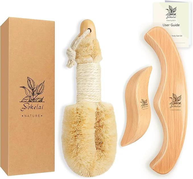 Traditional Dry Body Brush Set for Lymphatic Drainage Natural Sisal Bristle Dry Brushing Quality