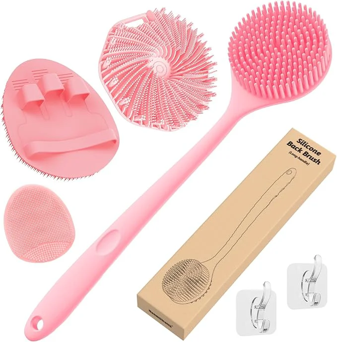 Prestigious Manmihealth Silicone Back Scrubber Soft Bath Glove Set 4 PCS Fashionable