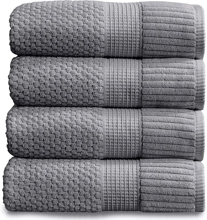 Advanced NY Loft Cotton Bath Towel Set of 4 Grey Towels Oeko-TEX® Standard 100 Elite