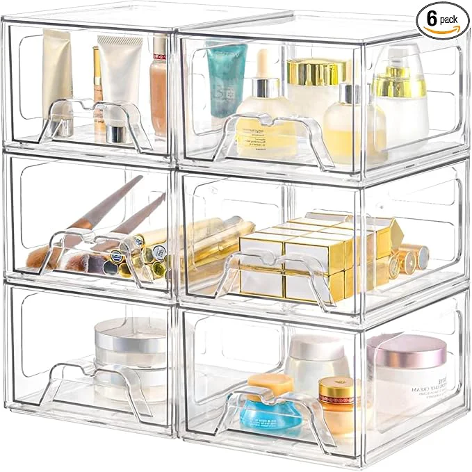 Organic Plastic Drawers Storage 6 Pack Clear Stackable Storage Drawers Acrylic Consistent