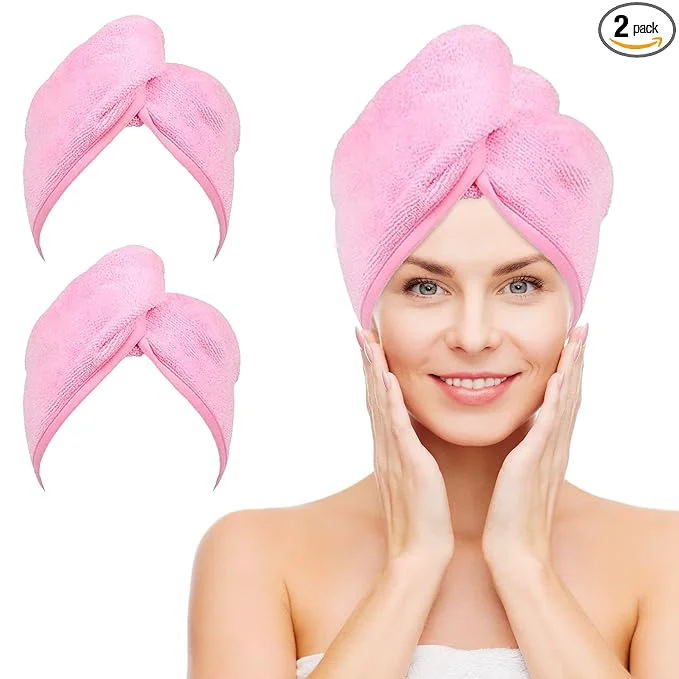 Functional NEXCOVER Hair Towel Microfiber 2 Pack Pink 9.8 inch X 25.5 inch Hair Wrap Contemporary