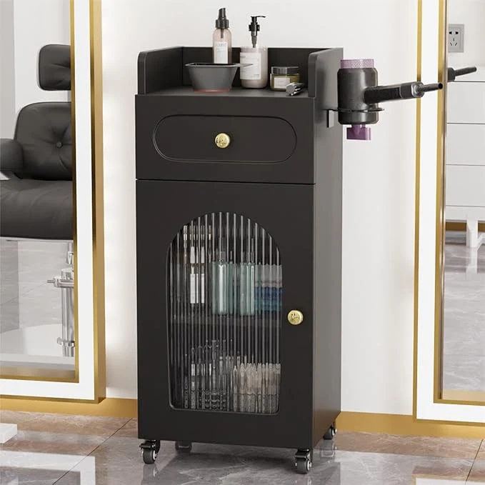 Recyclable Salon Cart with Wheels Adjustable Shelf Esthetician Storage Cabinet w Glass Refined