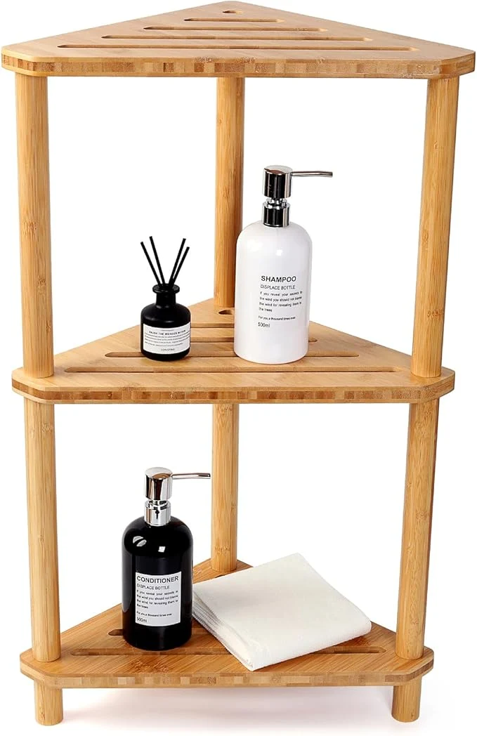 Proven Bamboo Corner Shower Caddy Stand 3-Tier Waterproof Standing Bathroom Healthy
