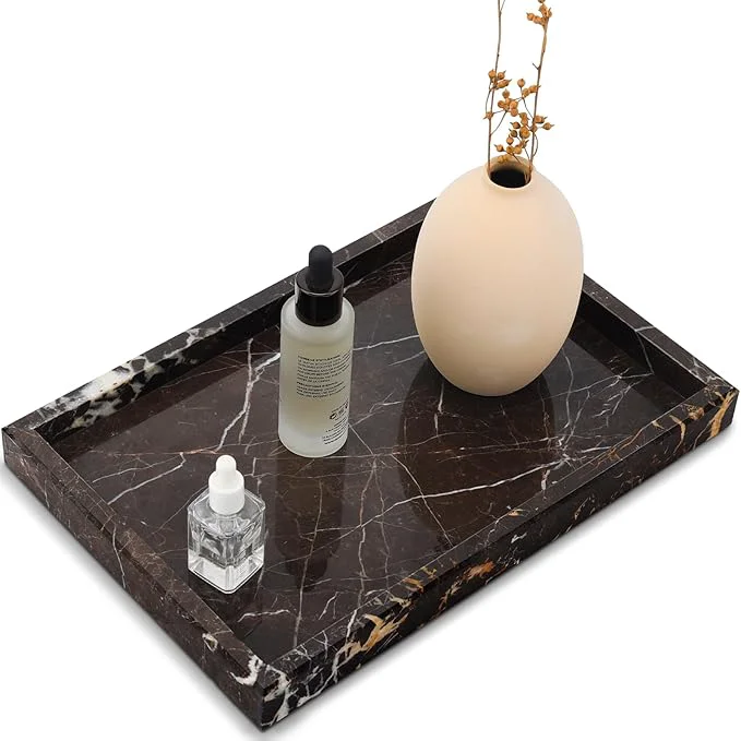 Enhanced Natural Marble Tray for Bathroom Kitchen and Desktop Rectangle Unique