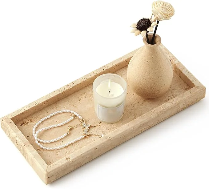Safe Natural Small Marble Tray for Bathroom Kitchen and Desktop Rectangle Premium Material