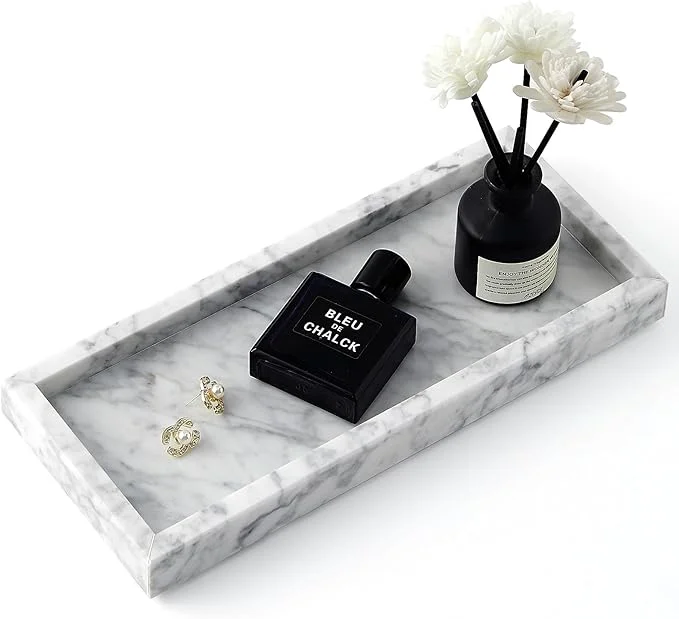 Genuine Natural Small Marble Tray for Bathroom Kitchen and Desktop Rectangle Advanced