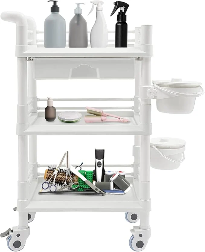 Green Salon Storage Cart 3 Tier Rolling Beauty Organizer Modern