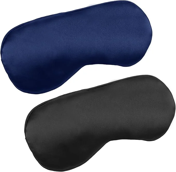 Practical 2 PCS Black Blue Satin Sleep Masks Adjustable Silk Eye Mask Efficient
