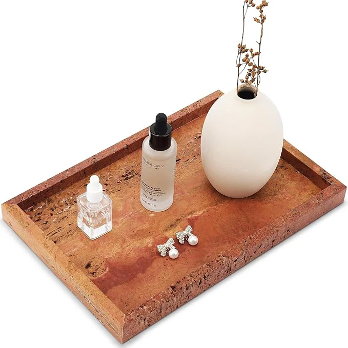 Original Design Natural Marble Tray for Bathroom Kitchen and Desktop Rectangle Secure