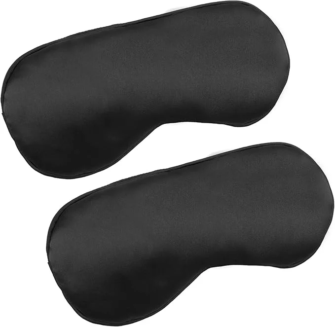 Premium 2 PCS Black Satin Sleep Masks Adjustable Silk Eye Mask Enhanced