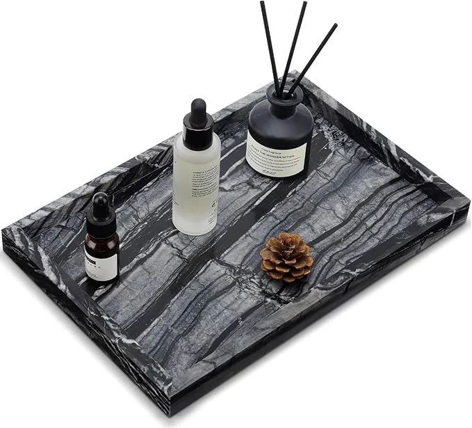 Effective Natural Marble Tray for Bathroom Kitchen and Desktop Rectangle Fast