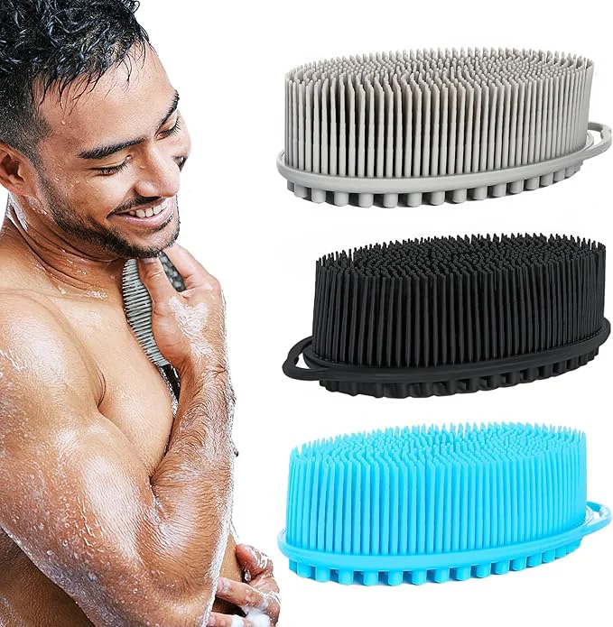 Comfortable Set of 3 Silicone Body Scrubber Loofah Soft Exfoliating Body Bath Shower Durable