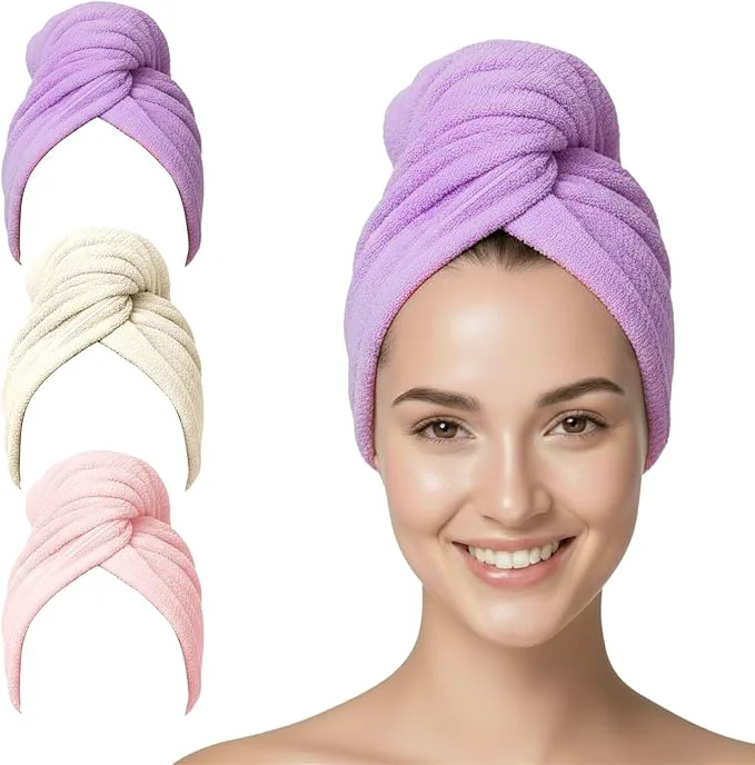 Reusable 3 Pack Microfiber Hair Towel Wrap Refined