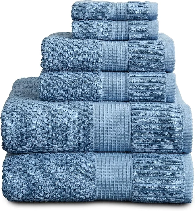 Verified NY Loft Cotton Towel Set 6 Piece Super Soft Absorbent Quick-Dry 2 Bath Solid