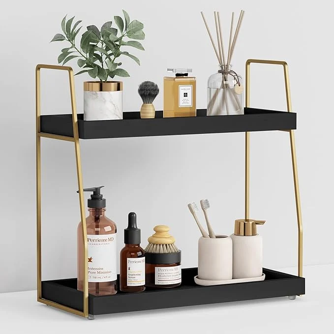 Top-Quality Forbena Black and Gold Bathroom Organizer Countertop 2 Tier Counter Organizer Minimalist