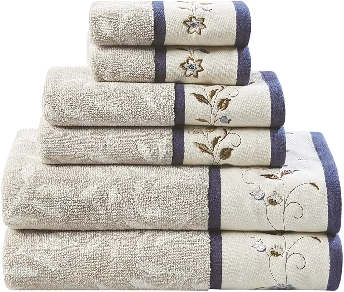 Trendy Madison Park Serene Cotton Bath Towel Set Luxurious Floral Decorative Stylish