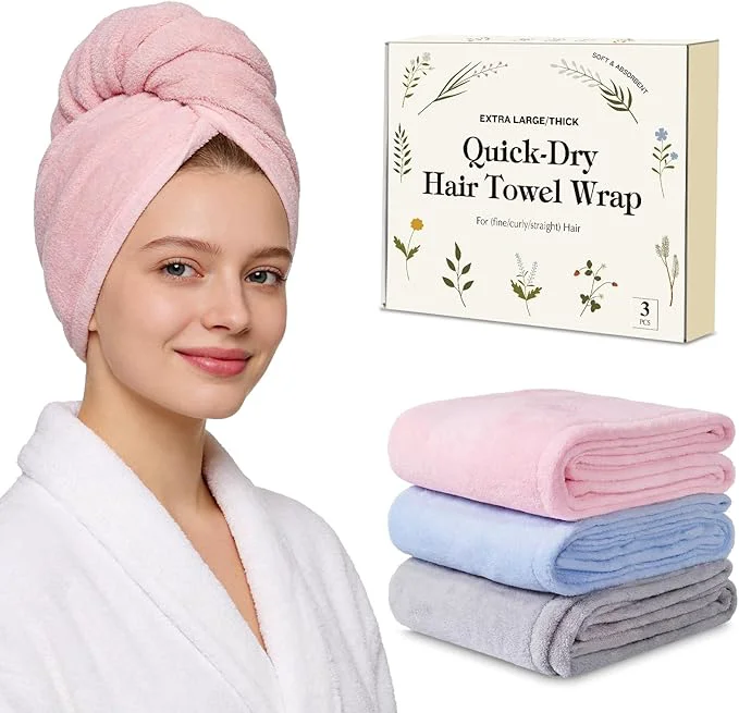 Versatile 3 Pack Microfiber Hair Towel Wrap Eco-Friendly