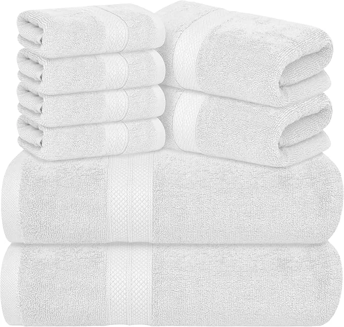 Sophisticated Avalon Towels Luxury 8 Piece White Towels Set 2 Bath Towels 2 Hand Towels and Environmentally Friendly